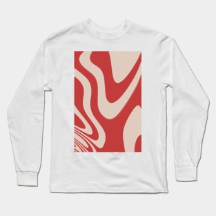 Beige & Rouge Red Abstract Fluid Pattern Design Long Sleeve T-Shirt